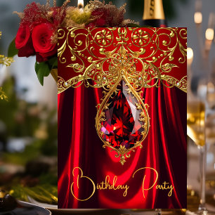 Invitation Élégant Exotique Anniversaire Royal Rouge Or Joyau