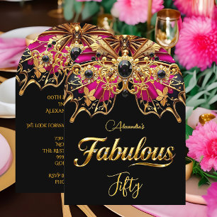 Invitation Elégant Fabuleux 50 Anniversaire Noir Or Rose
