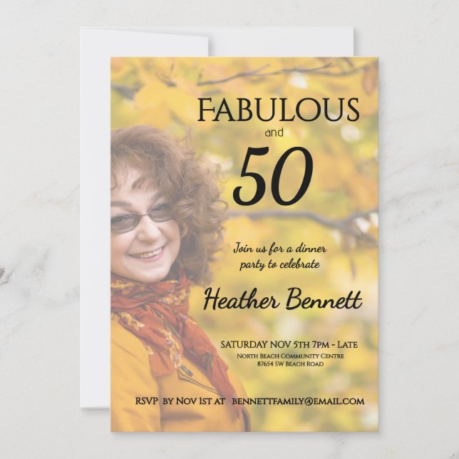 Invitation Elegant Fabulous 50Modern Photo Birthday Party  (Devant)