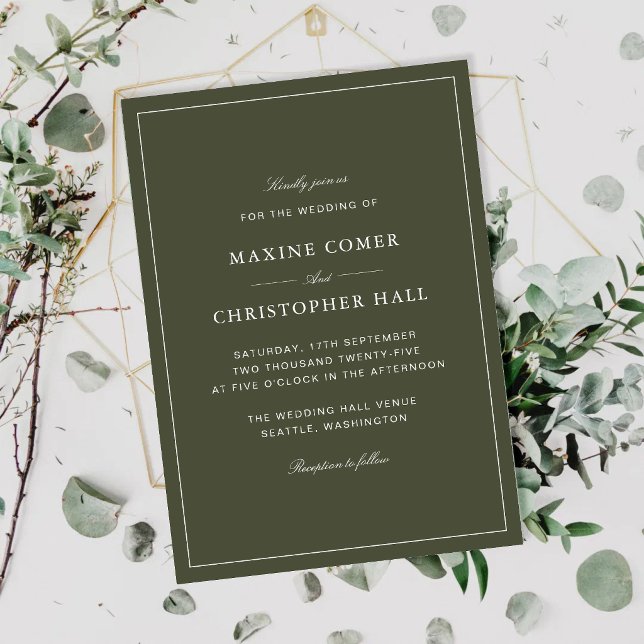 Invitation Élégant Faire Mariage Classique Écriture Verte Pou (Elegant dusty green script wedding invitations set a timeless tone for your special day.)