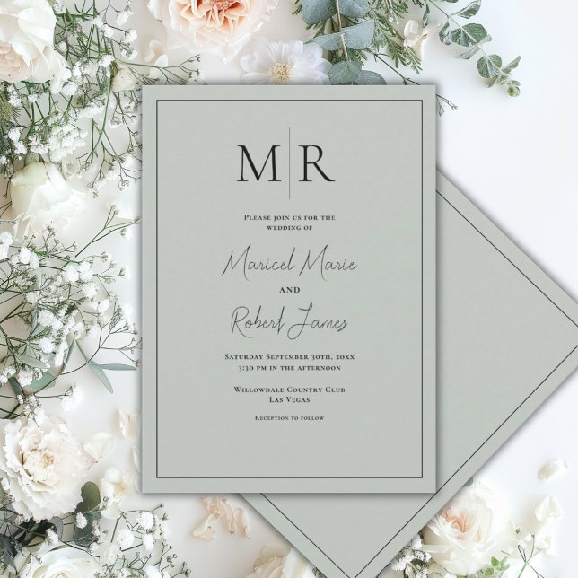 Invitation Élégant Faire Mariage Moderne Monogrammé Vert Saug (Créateur téléchargé)