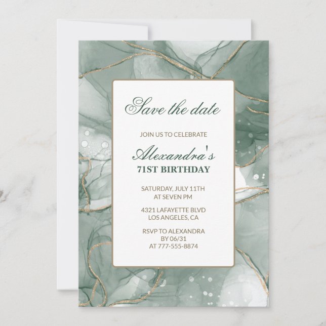 Invitation Élégant Faire suivre la date Vert 71e anniversaire (Devant)