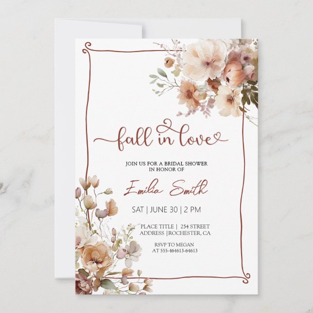 Invitation Elegant Fall Floral Autumn Bridal shower (Devant)