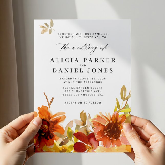 Invitation Elegant fall garden watercolor floral wedding (Créateur téléchargé)