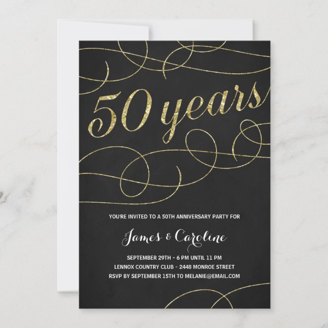 Invitation Élégant | Faux Gold Foil 50e anniversaire (Devant)