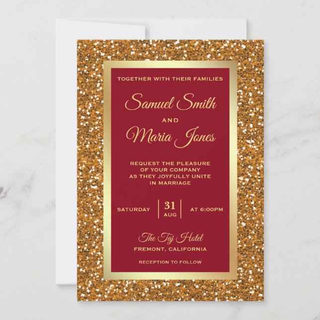 Invitation Elégant Faux Gold Foil Parties scintillant Maroon  (Devant)