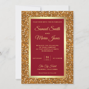 Invitation Elégant Faux Gold Foil Parties scintillant Maroon 