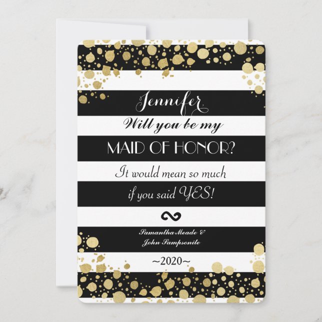 Invitation Elégant Faux Gold Splatz et Stripes (Devant)