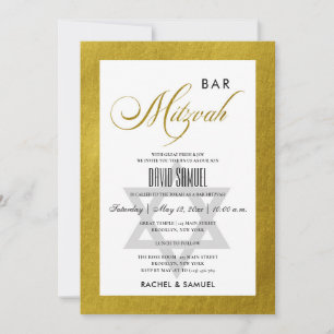 INVITATION ÉLÉGANT FAUX OR SIMPLE BAR À MAIN MITZVAH