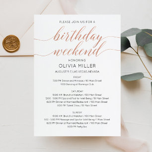 Invitation Elégant Faux Rose Gold Weekend Anniversaire