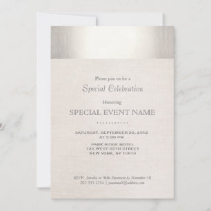 Invitation Elégant Faux Silver rayé Beige Lin Look