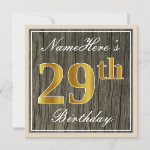 Invitation Elégant, Faux Wood, Faux Gold 29e Anniversaire + N