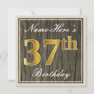 Invitation Elégant, Faux Wood, Faux Gold 37e Anniversaire + N