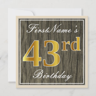Invitation Elégant, Faux Wood, Faux Gold 43ème anniversaire +