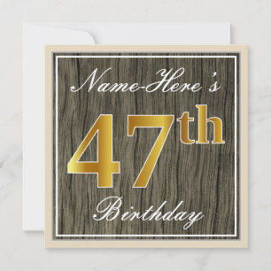 Invitation Elégant, Faux Wood, Faux Gold 47th Birthday + Name