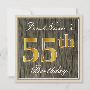 Invitation Elégant, Faux Wood, Faux Gold 55e Anniversaire + N