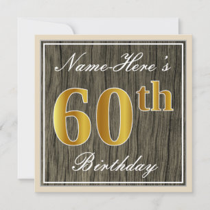 Invitation Elégant, Faux Wood, Faux Gold 60e Anniversaire + N