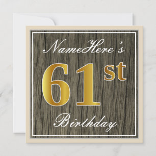 Invitation Elégant, Faux Wood, Faux Gold 61e Anniversaire + N