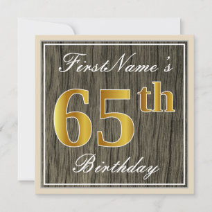 Invitation Elégant, Faux Wood, Faux Gold 65e anniversaire + N