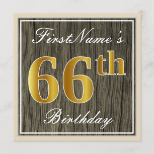 Invitation Elégant, Faux Wood, Faux Gold 66e anniversaire + N