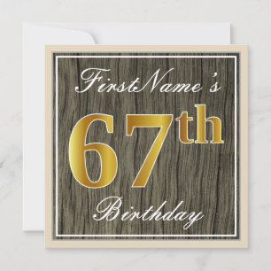 Invitation Elégant, Faux Wood, Faux Gold 67e anniversaire + N