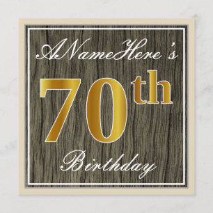 Invitation Elégant, Faux Wood, Faux Gold 70e Anniversaire + N