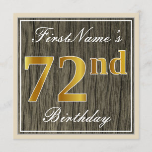 Invitation Elégant, Faux Wood, Faux Gold 72e Anniversaire + N