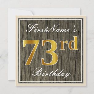 Invitation Elégant, Faux Wood, Faux Gold 73e anniversaire + N