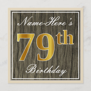 Invitation Elégant, Faux Wood, Faux Gold 79e Anniversaire + N