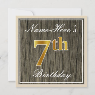 Invitation Elégant, Faux Wood, Faux Gold 7e anniversaire + No