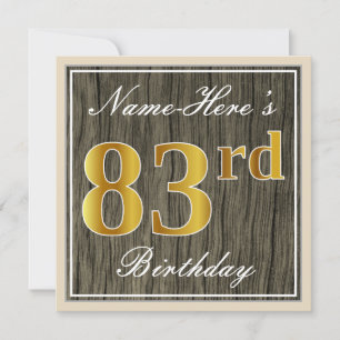 Invitation Elégant, Faux Wood, Faux Gold 83e anniversaire + N