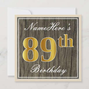 Invitation Elégant, Faux Wood, Faux Gold 89e anniversaire + N