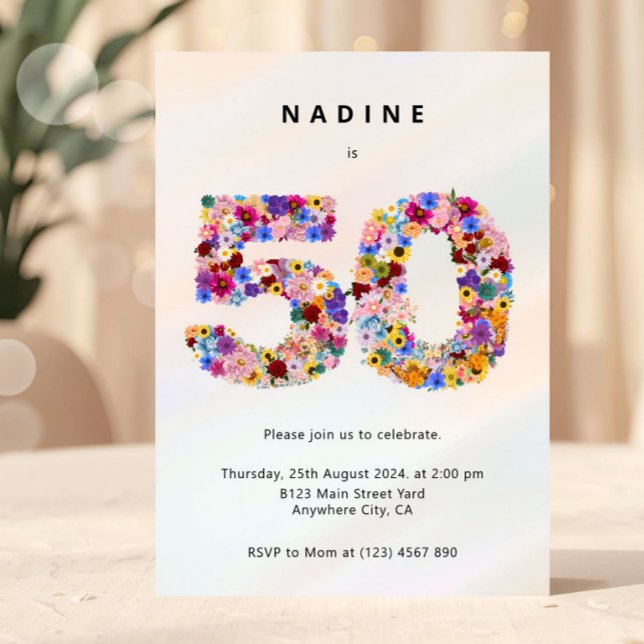 Invitation Elegant Feminine Chic Floral 50th Birthday (50th birthday invitation, floral 50 invite, fifty birthday party invite, elegant birthday invite, fl)