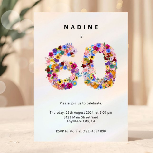 Invitation Elegant Feminine Chic Floral 60th Birthday (60th birthday invitation, floral 60 invite, sixty birthday party invite, elegant birthday invitation)
