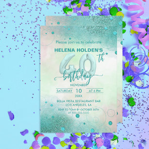 Invitation Elegant Feminine Teal Foil Balloons 40th Birthday