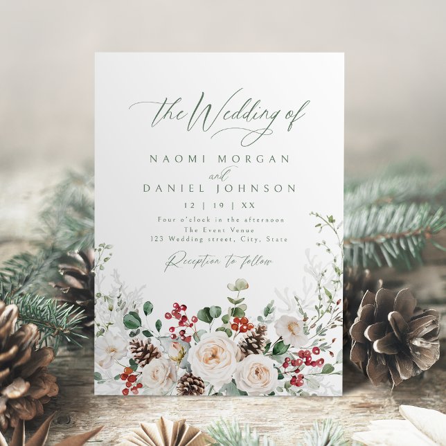 Invitation Elegant Festive Floral Holiday Winter Wedding (Elegant Festive Floral Holiday Winter Wedding Invitation)