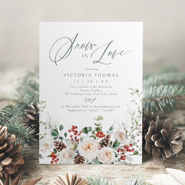 Invitation Elegant Festive Floral Snow in Love Bridal Shower (Elegant Festive Floral Snow in Love Bridal Shower Invitation)