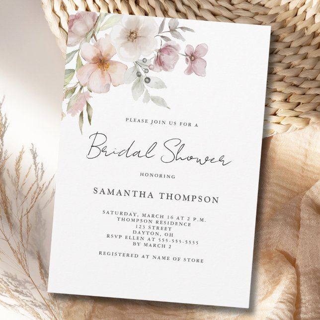Invitation Élégant Fête de Mariage Florale Rose Pâle  (Créateur téléchargé)