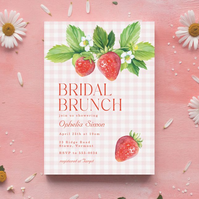 Invitation Élégant Fête des mariées rose fraise Brunch (Créateur téléchargé)