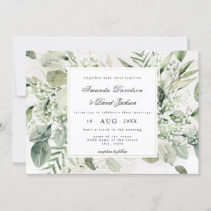 Invitation Élégant feuillage Blanc Floral Boho Mariage