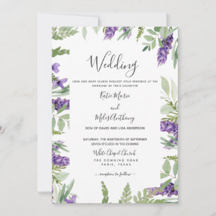 Invitation Élégant feuillage et mariage lavande