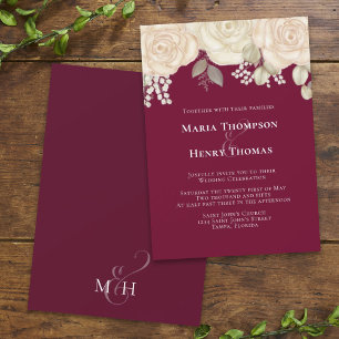 Invitation Élégant feuillage floral d'ivoire en Bourgogne