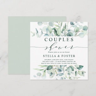 Invitation Élégant feuillage vert Couples Carré de douche