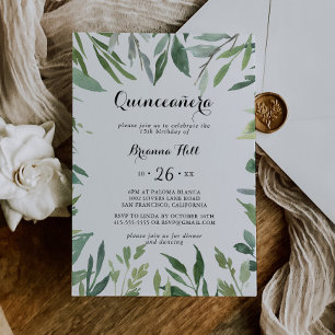 Invitation Élégant feuillage vert tropical Quinceañera