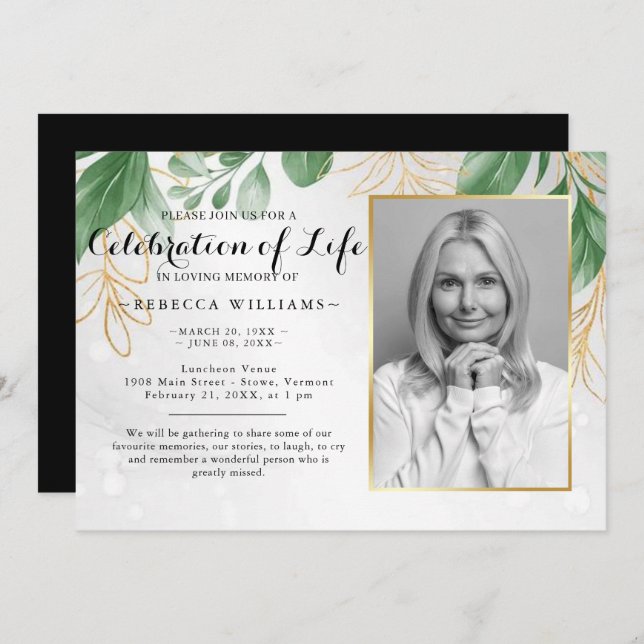 Invitation Élégant Feuille botanique Photo Célébration de la  (Devant / Derrière)