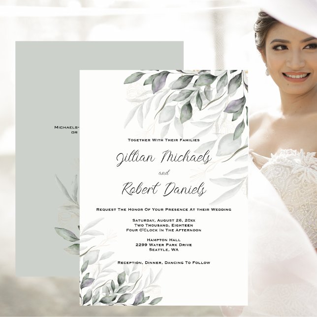 Invitation Elégant Feuille d'aquarelle Mariage (Elegant Watercolor Leaves Wedding Invitation)