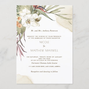 Invitation Élégant Feuille de palme Floral, Mariage de crème