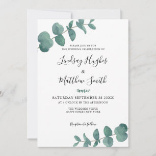 Invitation Élégant Feuille d'Eucalyptus Watercolor 
