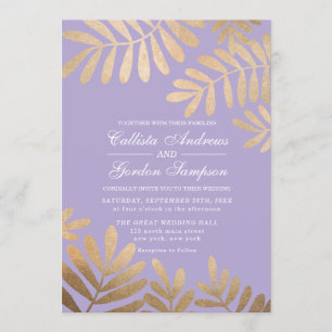Invitation Élégant Feuille d'or violet orchidée Mariage
