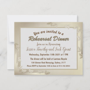 Invitation Élégant Feuille en Mariage or Dîner de répétition